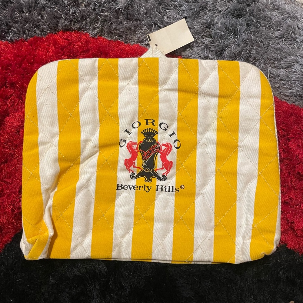 Vintage Giorgio Beverly Hills striped cosmetic travel bag collectible feminine